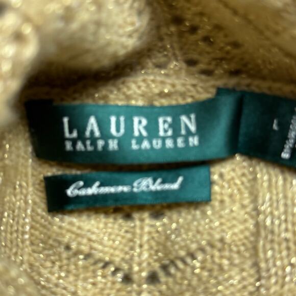 LRL Ralph Lauren Cable Knit Cashmere Blend Turtleneck Sweater Metallic Large - Picture 8 of 10